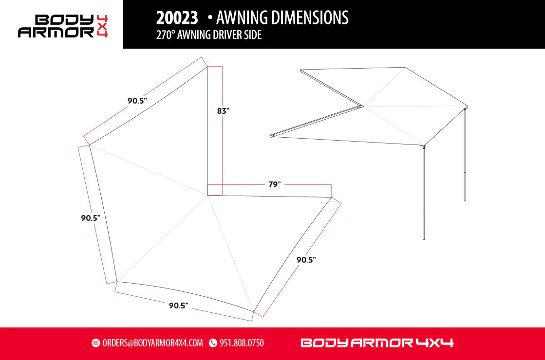 BODY ARMOR 4x4 SKY RIDGE 270 AWNING DRIVER SIDE WITH MOUNTING BRACKETS (20023)