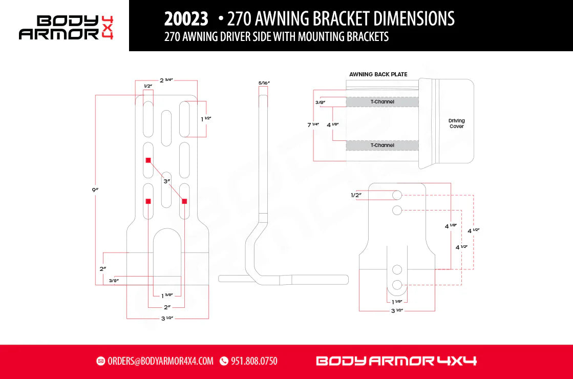 BODY ARMOR 4x4 SKY RIDGE 270 AWNING DRIVER SIDE WITH MOUNTING BRACKETS (20023)