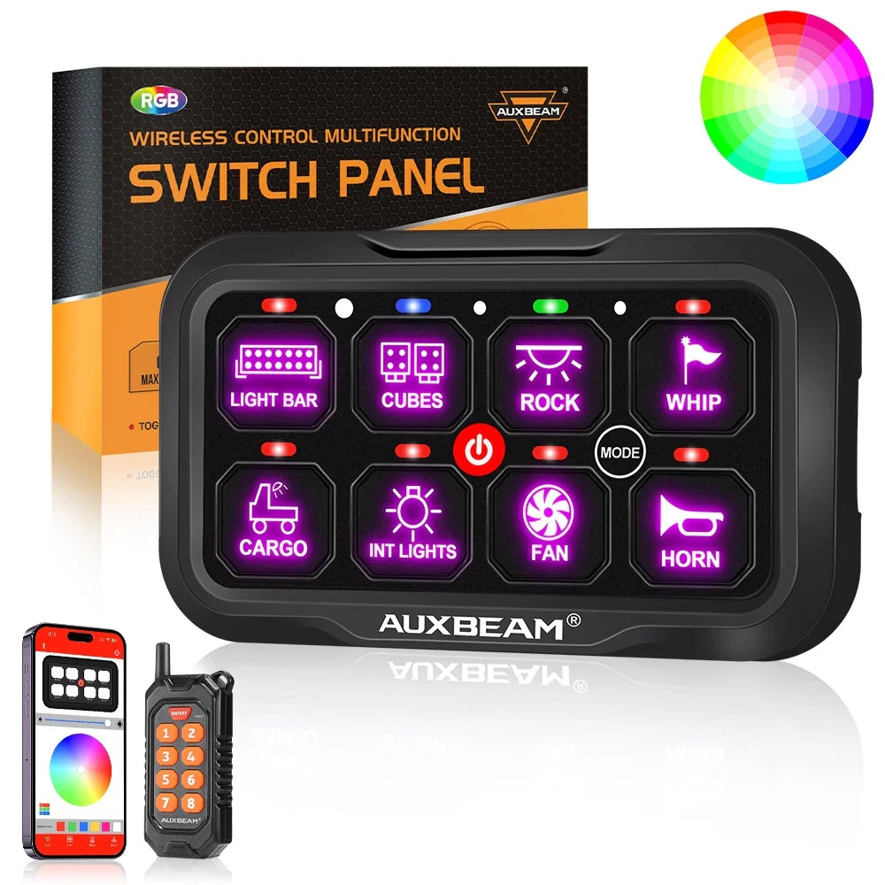 AC SERIES 8 GANG RGB SWITCH PANEL WITH APP&REMOTE CONTROL, TOGGLE/ MOMENTARY/ PULSED MODE SUPPORTED(ONE-SIDED OUTLET)