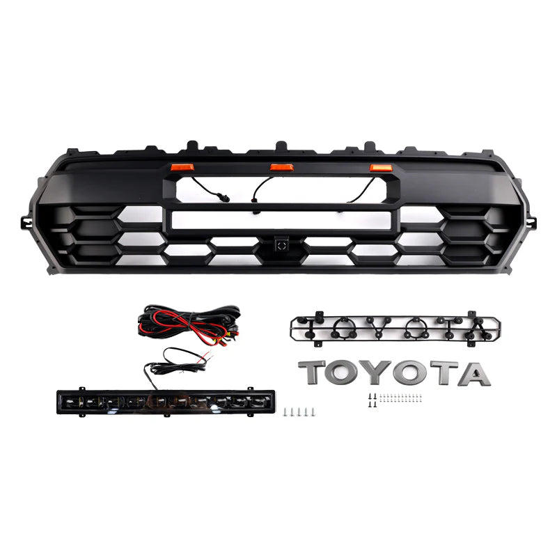 24-25 Toyota Tacoma Pro Style Grille w. Amber Lights, light bar and Toyota Letters- Black