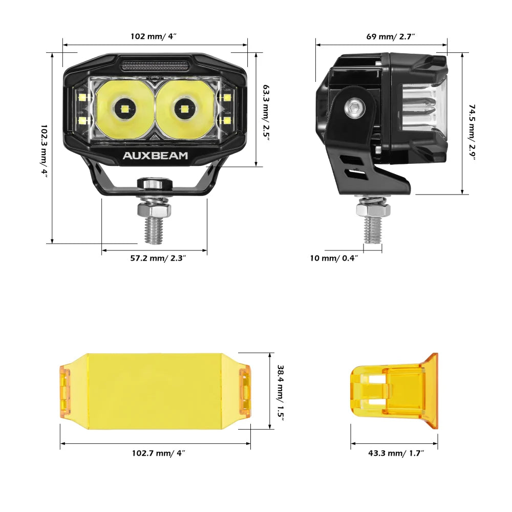 V-MAX SERIES | 4 INCH 72W 6960LM COMBO BEAM SIDE SHOOTER LED RECTANGULAR POD LIGHTS WITH AMBER DRL