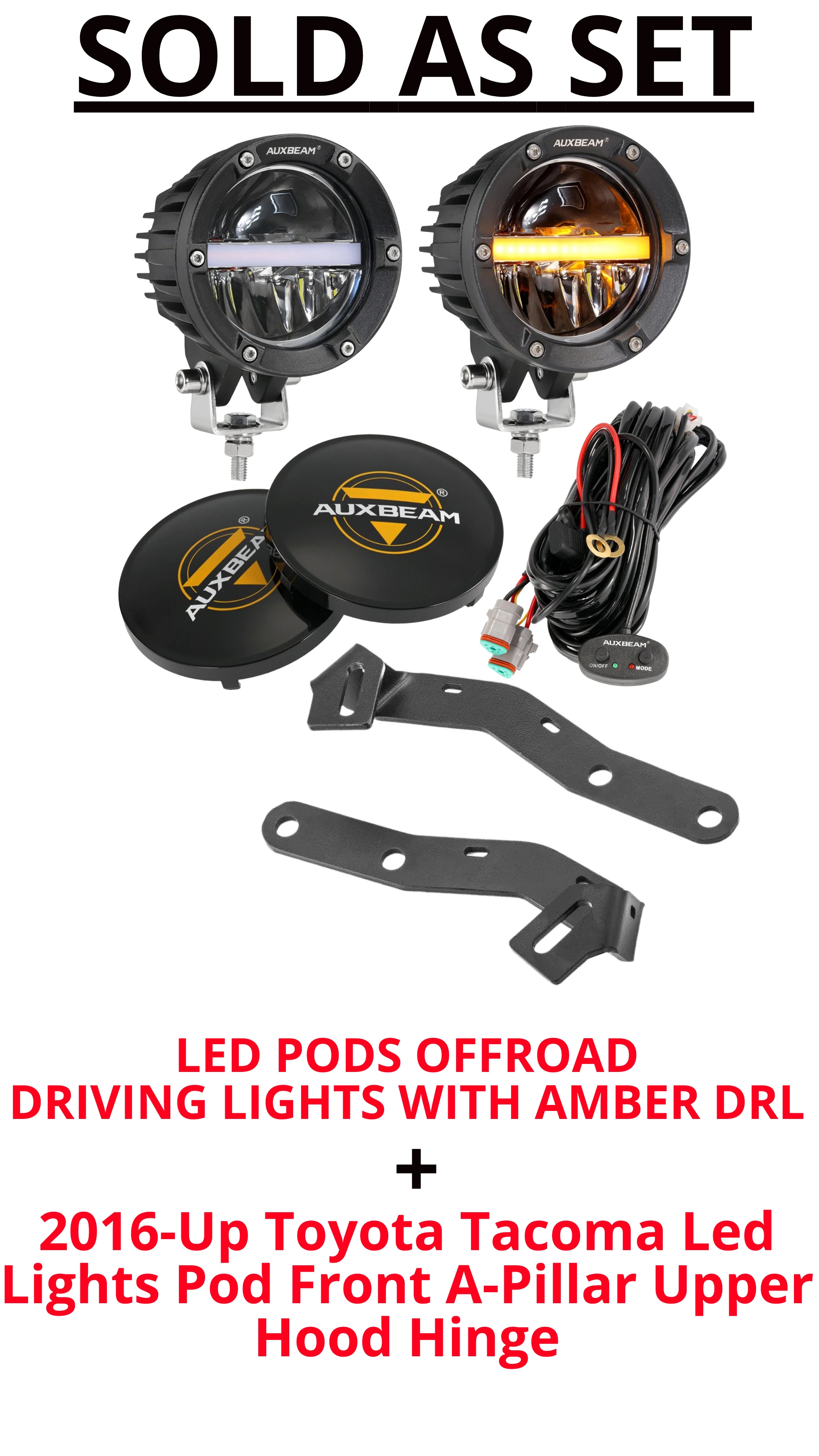 SET - 4 INCH 110W 11000LM LED PODS OFFROAD LED DRIVING LIGHTS WITH AMBER DRL