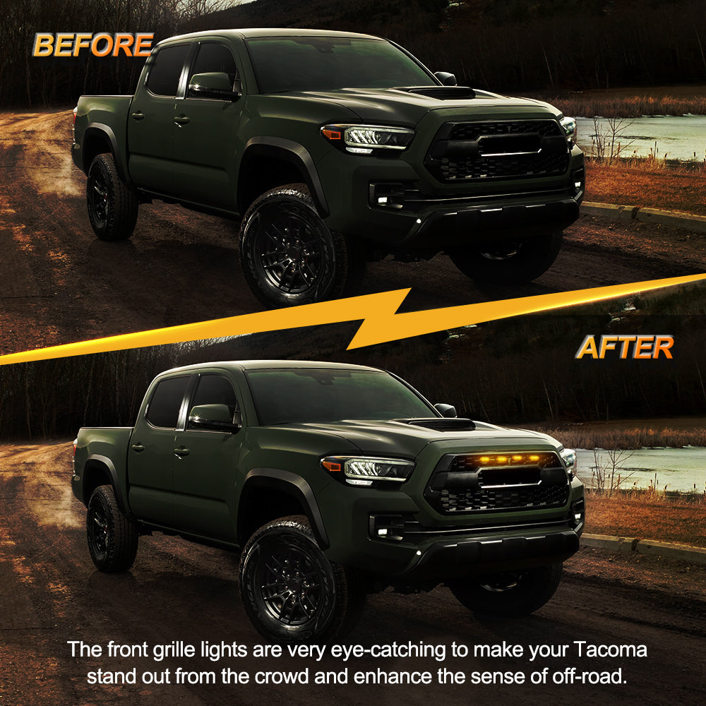 (4PCS/SET) LED FRONT GRILLE LIGHTS AMBER LIGHT FOR TOYOTA TACOMA 2020-2022 TRD OFF ROAD/TRD SPORT (YELLOW SHELL)