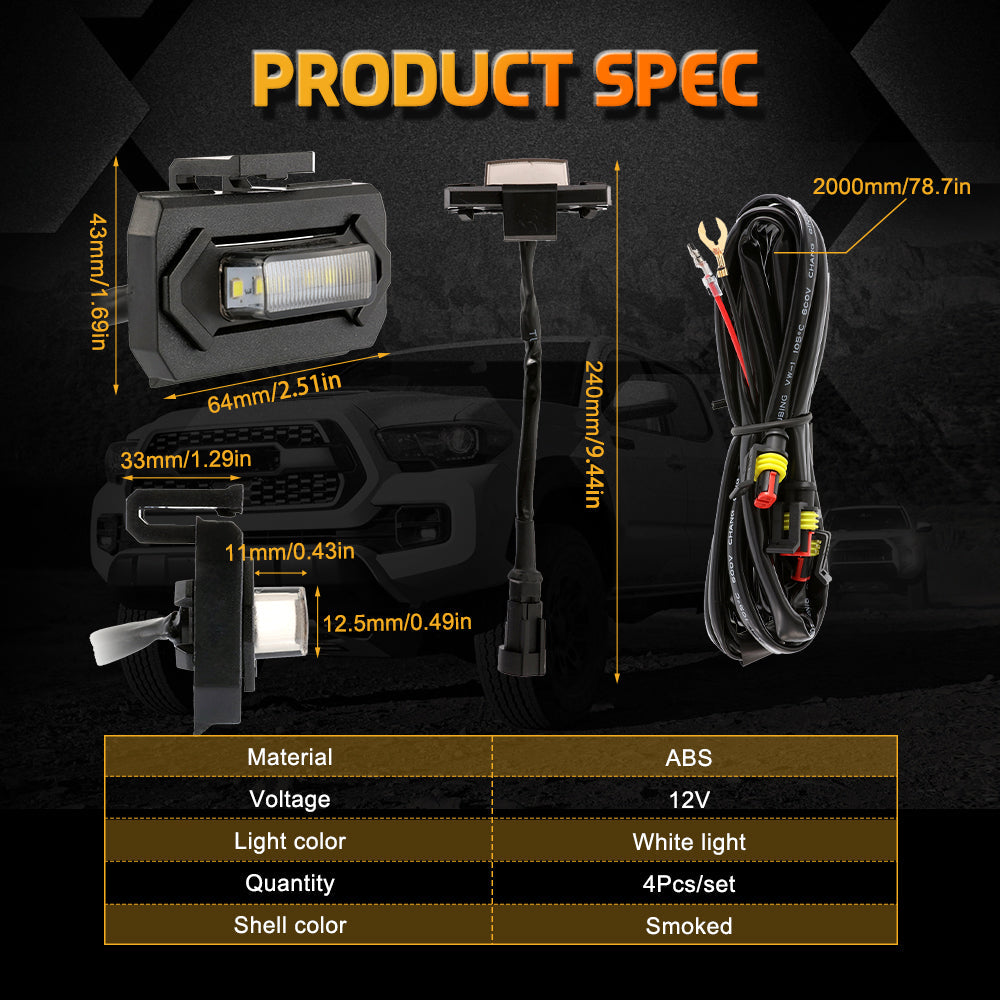 (4PCS/SET) LED FRONT GRILLE LIGHTS WHITE LIGHT FOR TOYOTA TACOMA 2020-2021 TRD OFF ROAD/TRD SPORT (SMOKED SHELL)