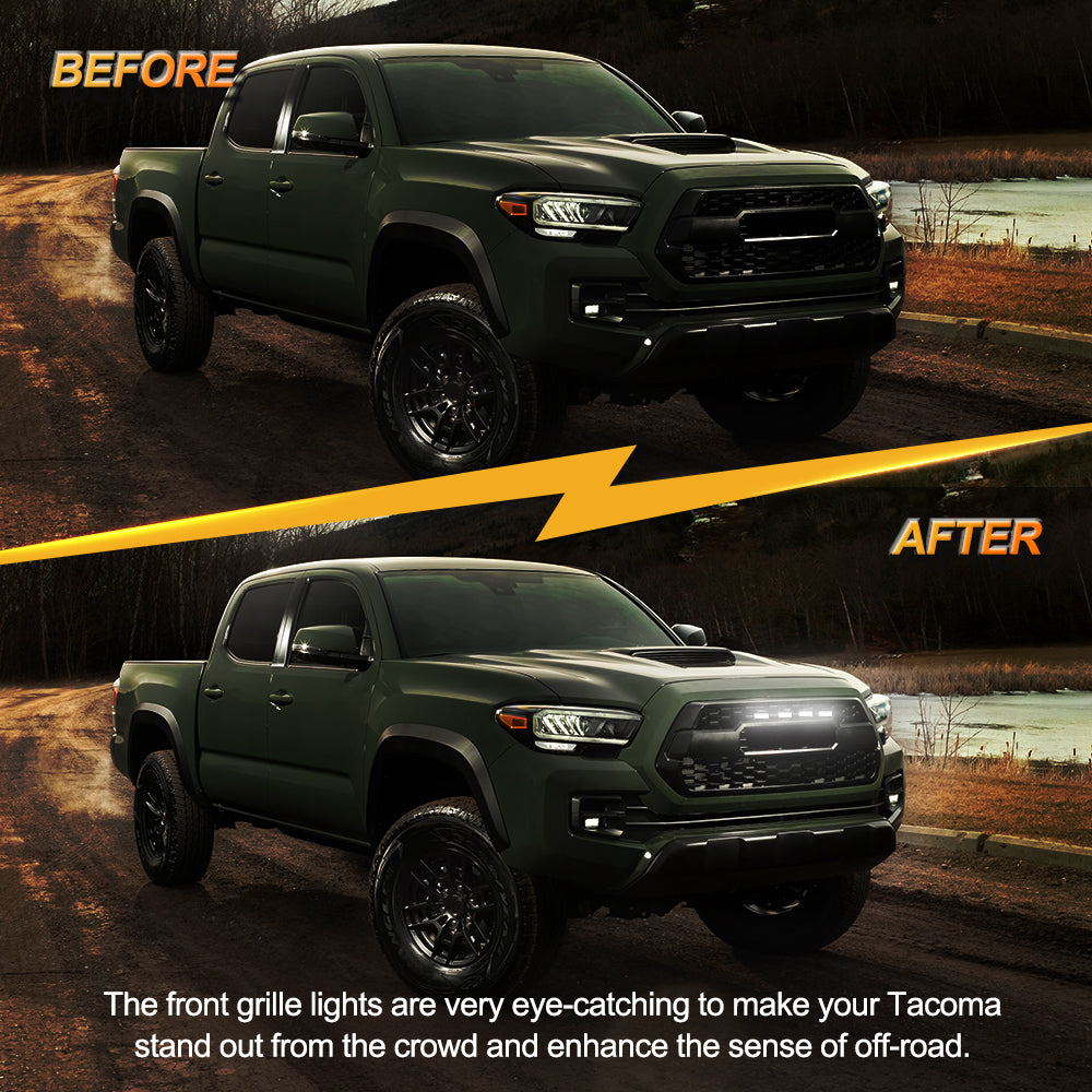 (4PCS/SET) LED FRONT GRILLE LIGHTS WHITE LIGHT FOR TOYOTA TACOMA 2020-2021 TRD OFF ROAD/TRD SPORT (SMOKED SHELL)