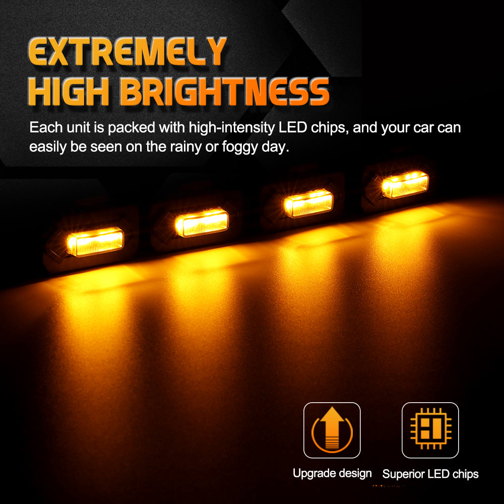 (4PCS/SET) LED FRONT GRILLE LIGHTS AMBER LIGHT FOR TOYOTA TACOMA 2020-2021 TRD OFF ROAD/TRD SPORT (SMOKED SHELL)