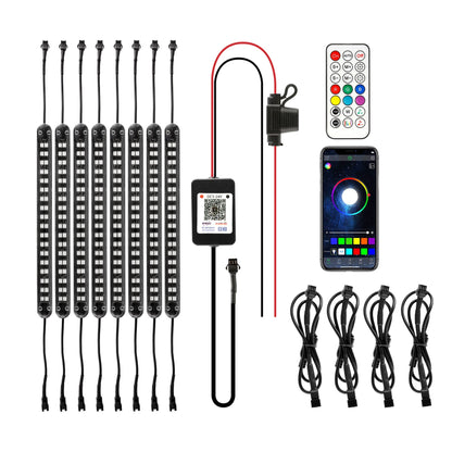 8 MAGIC DREAM COLOR RGB UNDERGLOW LIGHTS LED STRIP LIGHTS KIT WITH BLUETOOTH APP & WIRELESS REMOTE CONTROL WITH BRAKE LIGHT FUNCTION FOR ATV UTV