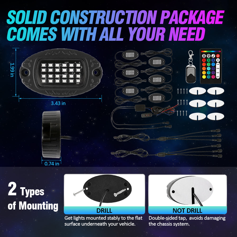 RGBW LED ROCK LIGHTS KIT WITH BLUETOOTH APP & WIRELESS REMOTE CONTROL