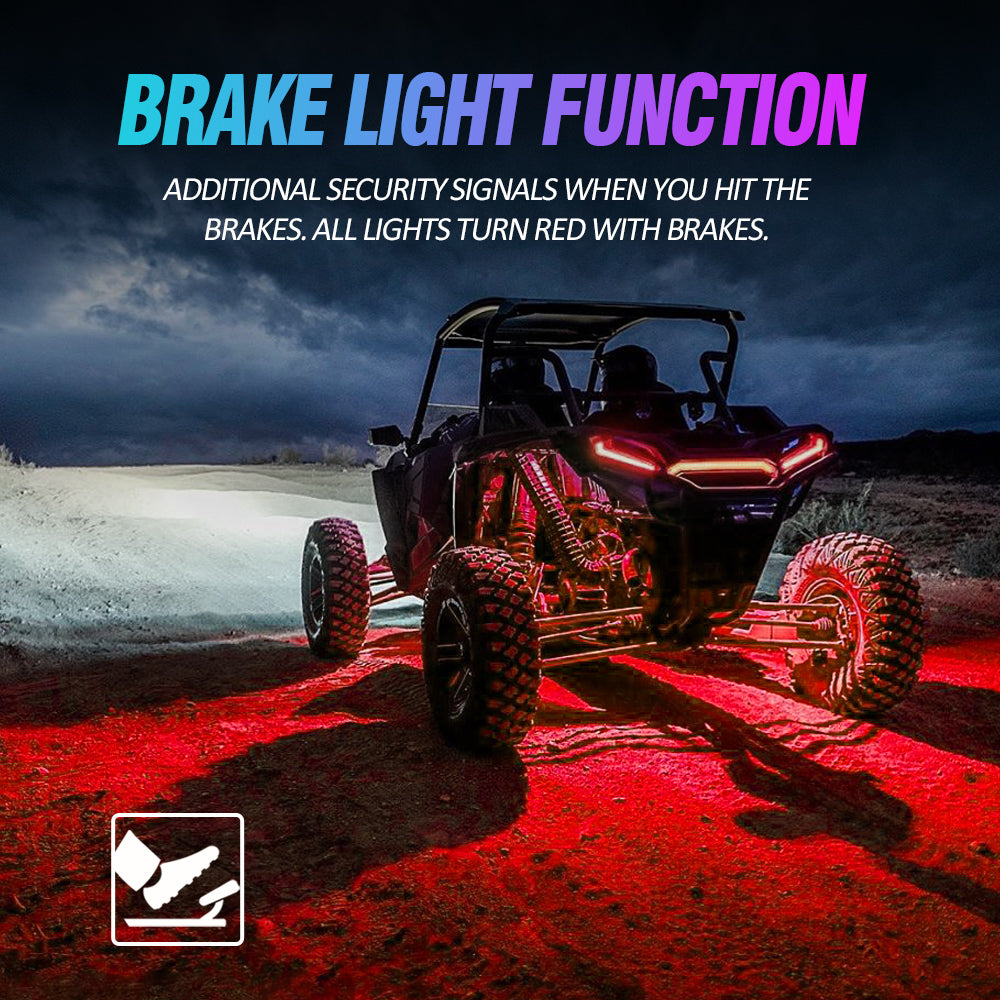NEWEST! RGBW LED ROCK LIGHTS KIT WITH BLUETOOTH APP & WIRELESS REMOTE CONTROL, MULTICOLOR NEON UNDERGLOW LIGHTS WITH BRAKE LIGHT FUNCTION FOR ATV UTV