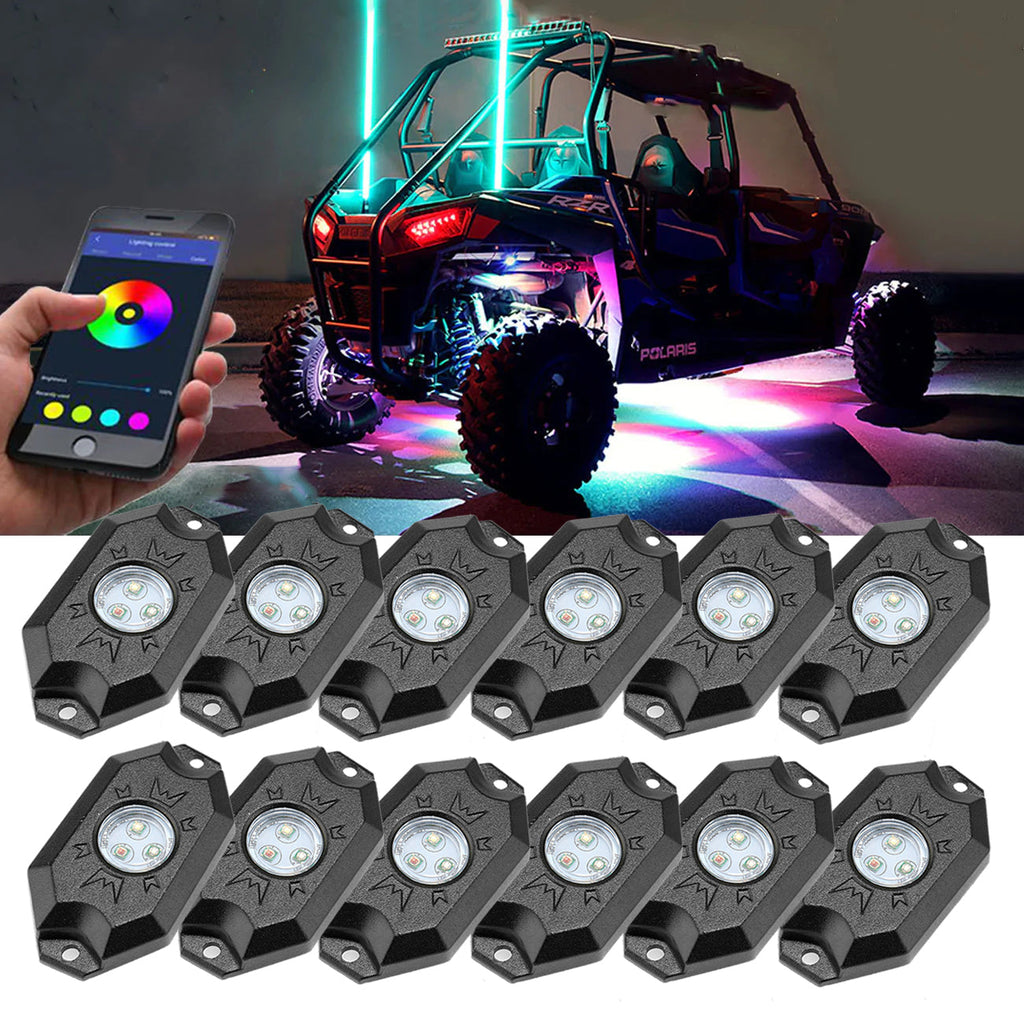 12PCS/SET RGB LED ROCK LIGHT SET WITH BLUETOOTH CONTROLLER FOR ATV UTV