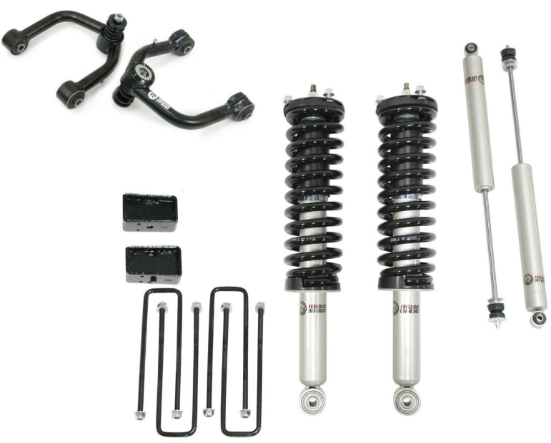 Freedom Offroad Front 3.5" Lift Struts w/ Rear 3" Blocks, Shocks, and Front Upper Control Arms