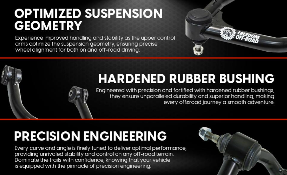 Freedom Offroad Front Upper Control Arms for 2-4" Lift