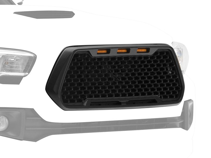 Horizon Series Upper Replacement Grille with Amber LED Running Lights; Matte Black (16-23 Tacoma)