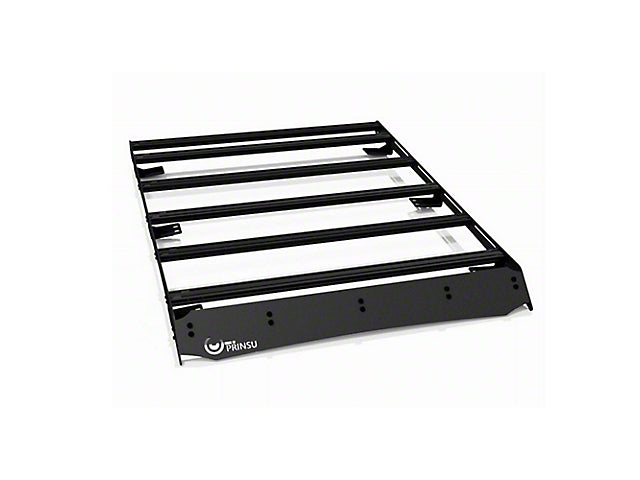 Prinsu Roof Rack with 40-Inch LED Light Bar Cutout Wind Deflector; Bare Aluminum (05-23 Tacoma Double Cab)