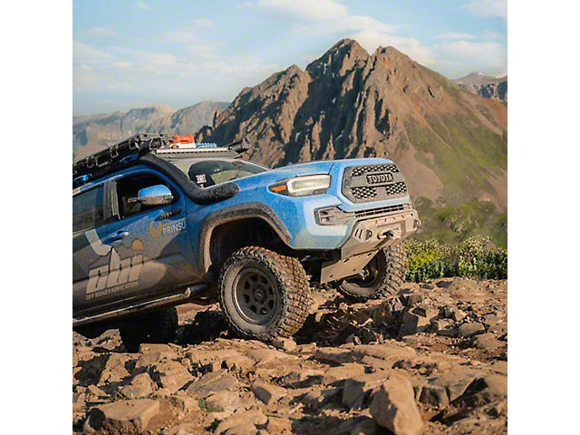 Prinsu Special Edition Roof Rack with LP4 Light Pod Cutout Wind Deflector; Black (05-23 Tacoma Double Cab w/ Desert Air Intake Snorkel)