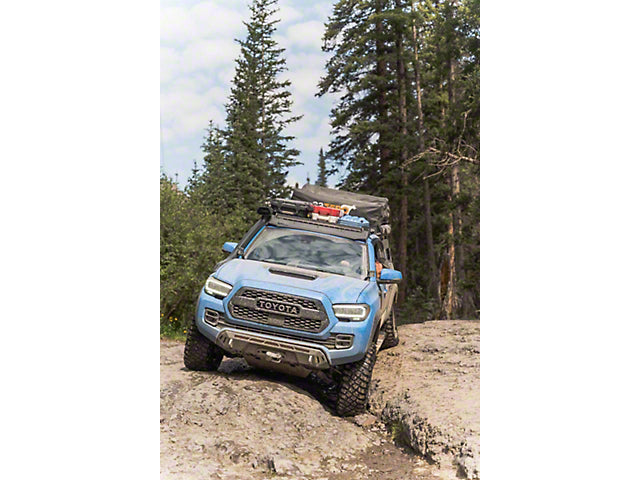 Prinsu Special Edition Roof Rack with LP4 Light Pod Cutout Wind Deflector; Black (05-23 Tacoma Double Cab w/ Desert Air Intake Snorkel)