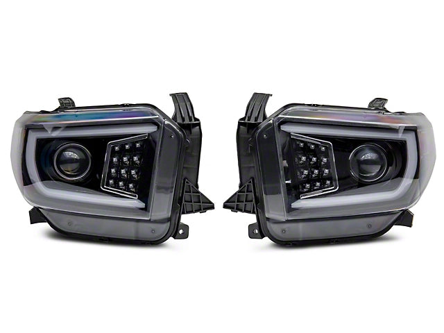 LED C-Bar Projector Headlights with Sequential Turn Signals; Gloss Black Housing; Smoked Lens (14-21 Tundra w/ Factory Halogen Headlights)