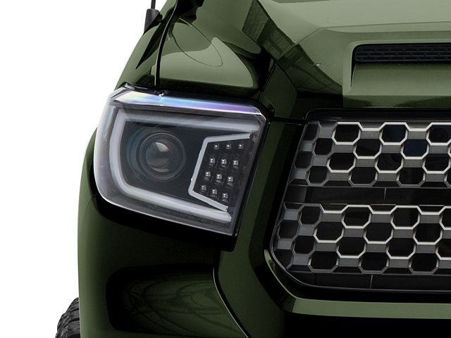 LED C-Bar Projector Headlights with Sequential Turn Signals; Gloss Black Housing; Smoked Lens (14-21 Tundra w/ Factory Halogen Headlights)