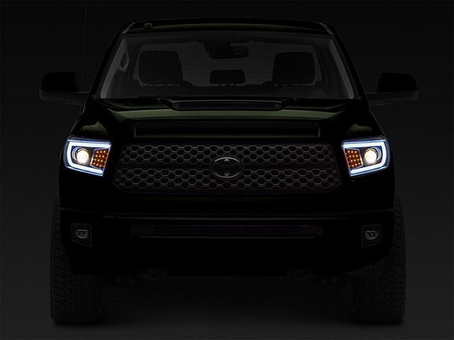 LED C-Bar Projector Headlights with Sequential Turn Signals; Gloss Black Housing; Smoked Lens (14-21 Tundra w/ Factory Halogen Headlights)