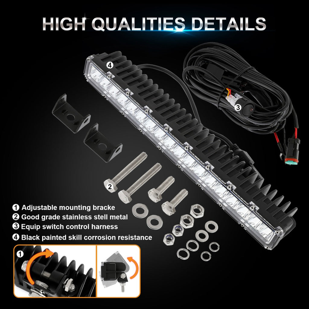 14 INCH 60W SPOT BEAM SINGLE ROW LED LIGHT BAR 5800LM WITH HARNESS KIT