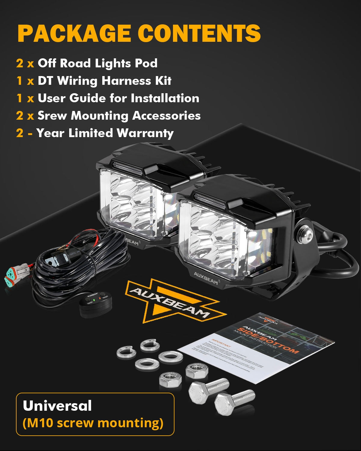 V-MAX SERIES | 4 INCH 92W 8960LM COMBO BEAM SIDE SHOOTER LED SQUARE POD LIGHTS WITH AMBER DRL