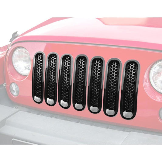 CLIP-IN MESH GRILL INSERTS- GLOSSY BLACK FOR 07-15 JEEP WRANGLER JK/ JKU