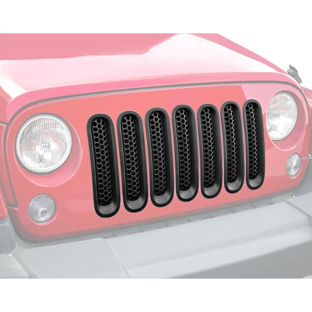 CLIP-IN MESH GRILL INSERTS - MATTE BLACK FOR 07-15 JEEP WRANGLER JK