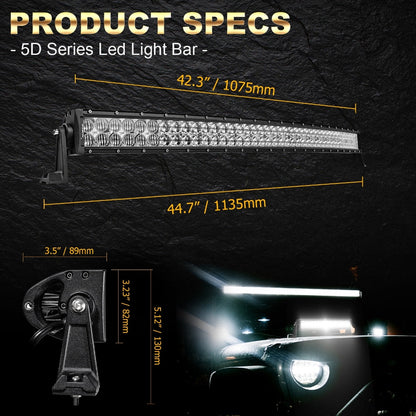 42 INCH 5D SERIES CURVED LED LIGHT BAR & CAR ROOF WINDSHIELD LED LIGHT BAR MOUNTING BRACKET FOR FORD BRONCO 2/4 DOOR 2021 2022