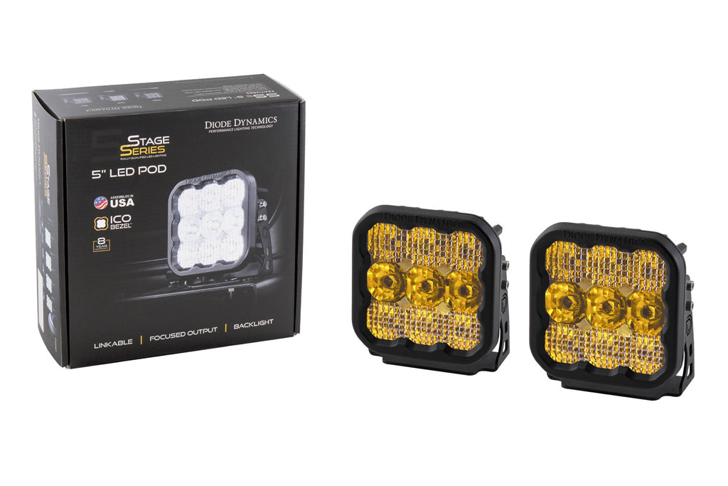 Diode Dynamics SS5 LED POD SPORT YELLOW FLOOD (PAIR)