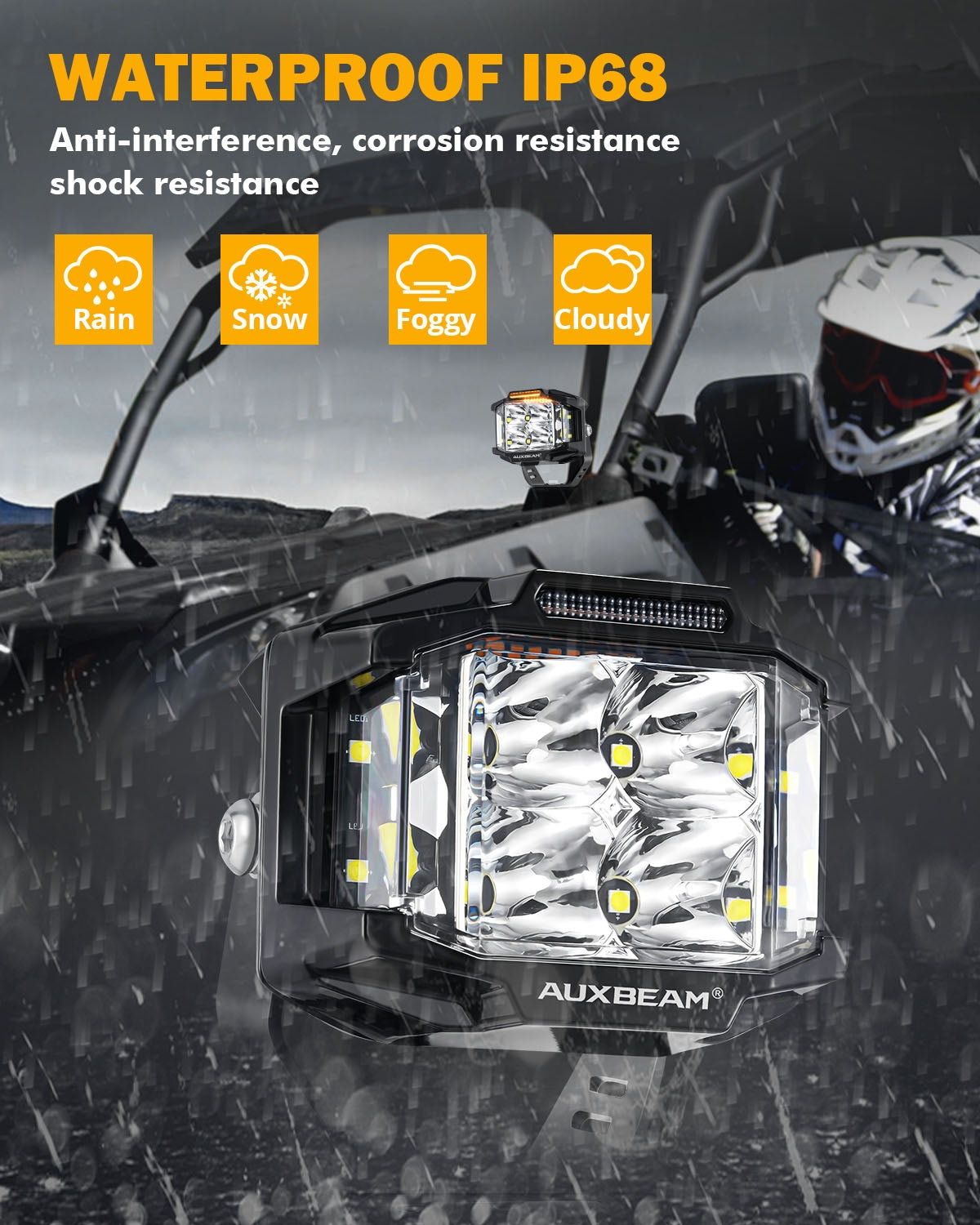 V-MAX SERIES | 4 INCH 92W 8960LM COMBO BEAM SIDE SHOOTER LED SQUARE POD LIGHTS WITH AMBER DRL