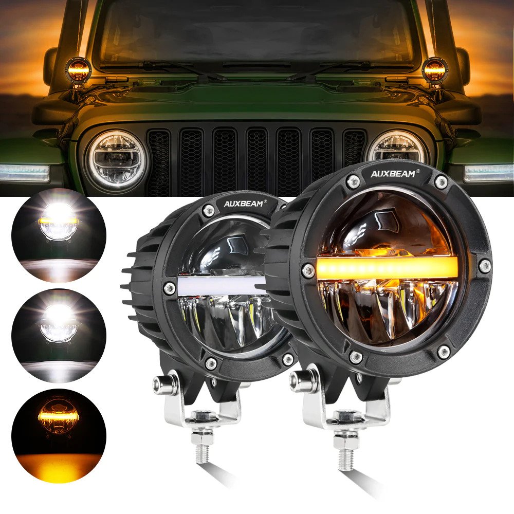 SET - 4 INCH 110W 11000LM LED PODS OFFROAD LED DRIVING LIGHTS WITH AMBER DRL
