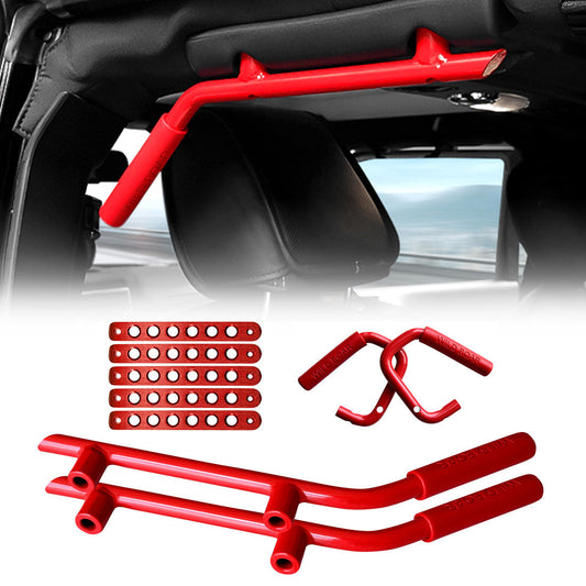FRONT & REAR GRAB HANDLES & ALUMINUM DOOR GRAB HANDLE INSERTS COVER COMBO-RED FOR 07-18 JEEP WRANGLER JK/JKU