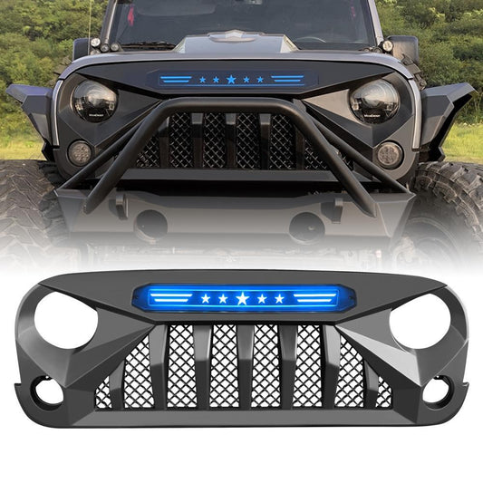 GLADIATOR GRILLE W/ BLUE STAR DRL FOR 07-18 JEEP WRANGLER JK