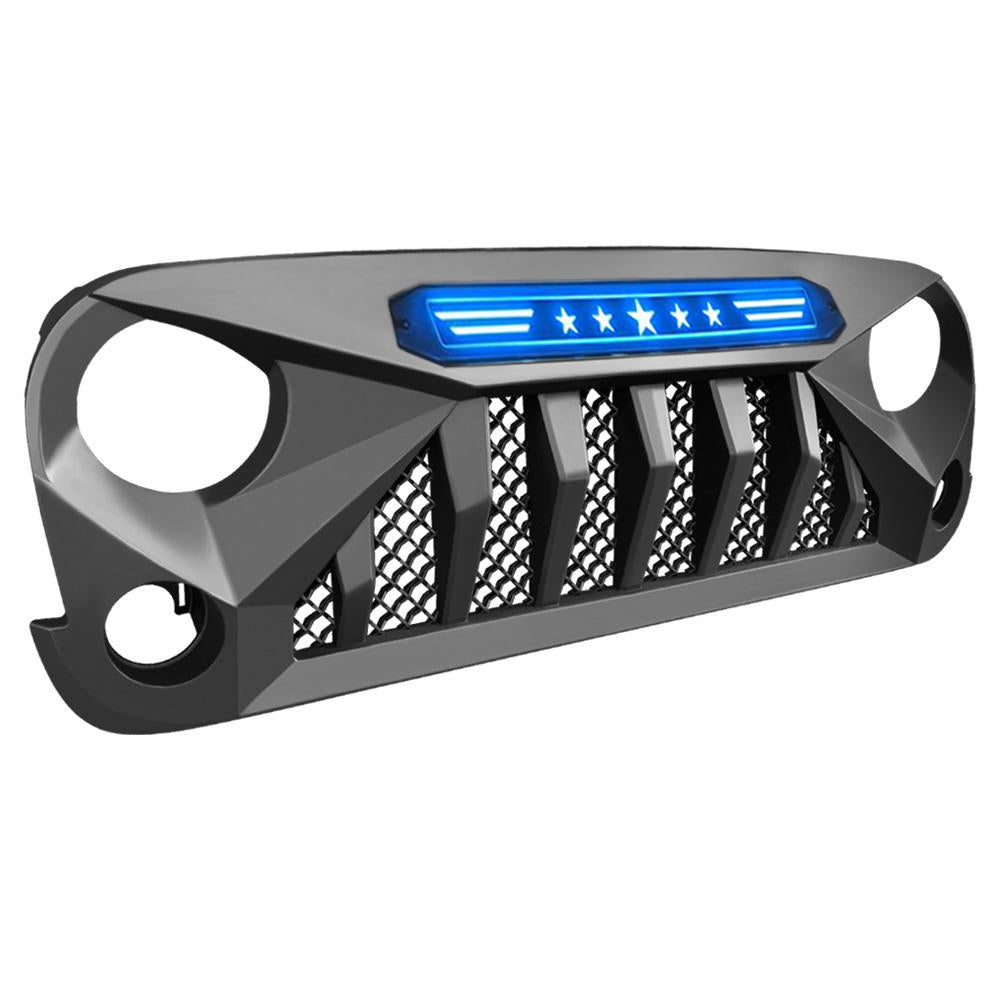 GLADIATOR GRILLE W/ BLUE STAR DRL FOR 07-18 JEEP WRANGLER JK