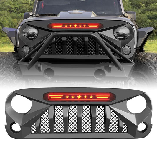 GLADIATOR GRILLE W/ RED STAR DRL FOR 07-18 JEEP WRANGLER JK