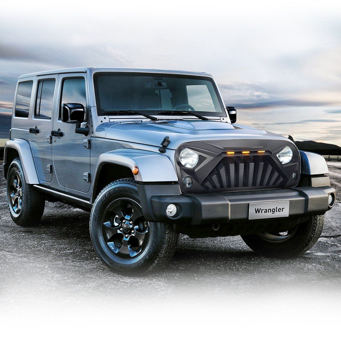 GOLIATH GRILLE W/ LED AMBER LIGHTS FOR 07-18 JEEP WRANGLER JK - MATTE BLACK