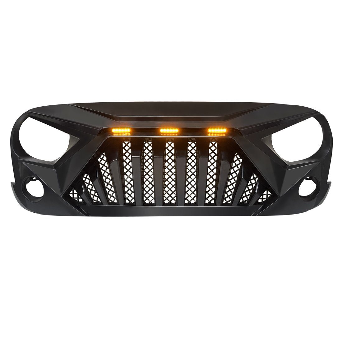 GOLIATH GRILLE W/ LED AMBER LIGHTS FOR 07-18 JEEP WRANGLER JK - MATTE BLACK
