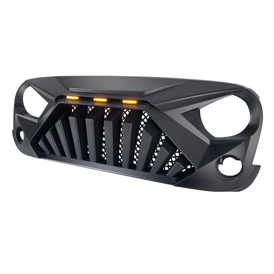 GOLIATH GRILLE W/ LED AMBER LIGHTS FOR 07-18 JEEP WRANGLER JK - MATTE BLACK