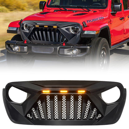 GOLIATH GRILLE W/ AMBER LED RUNNING LIGHTS FOR 18-23 JEEP WRANGLER JL & GLADIATOR JT - MATTE BLACK