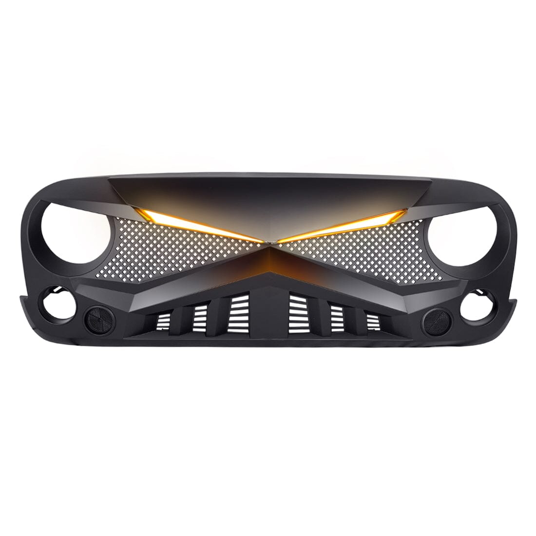 HAWKE GRILLE W/DRL TURN SIGNAL LIGHT-MATTE BLACK FOR 07-18 JEEP WRANGLER JK