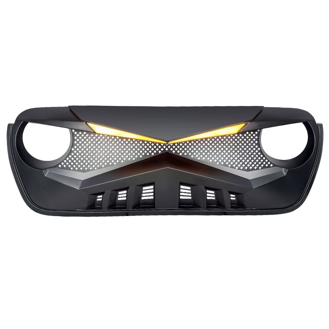 HAWKE GRILLE W/DRL TURN SIGNAL LIGHT-MATTE BLACK FOR 18-23 JEEP WRANGLER JL & GLADIATOR JT W/O TRAILCAM