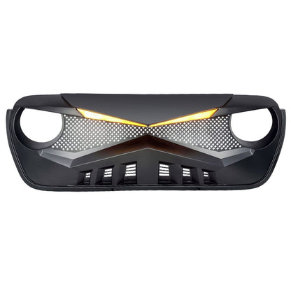 HAWKE GRILLE W/DRL TURN SIGNAL LIGHT-MATTE BLACK FOR 18-23 JEEP WRANGLER JL & GLADIATOR JT W/O TRAILCAM