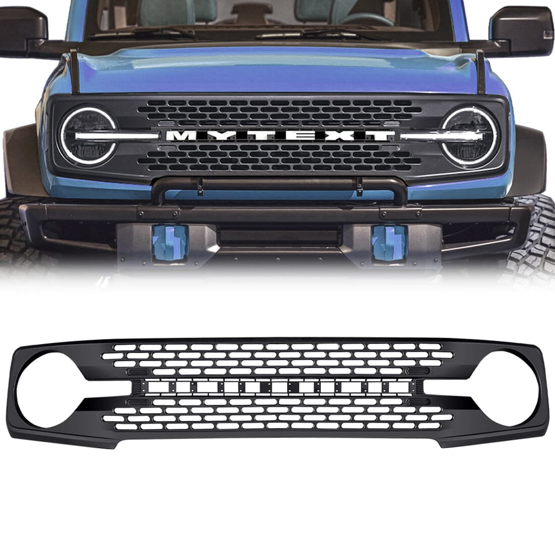 HIGH CONFIGURATION STYLE FRONT GRILLE WITH DIY LETTERS - MATTE BLACK FOR 2021-2023 FORD BRONCO
