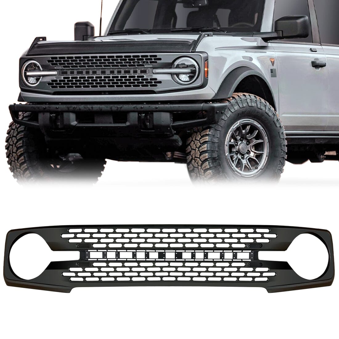 HIGH CONFIGURATION STYLE FRONT GRILLE WITH DIY LETTERS - MATTE BLACK FOR 2021-2023 FORD BRONCO