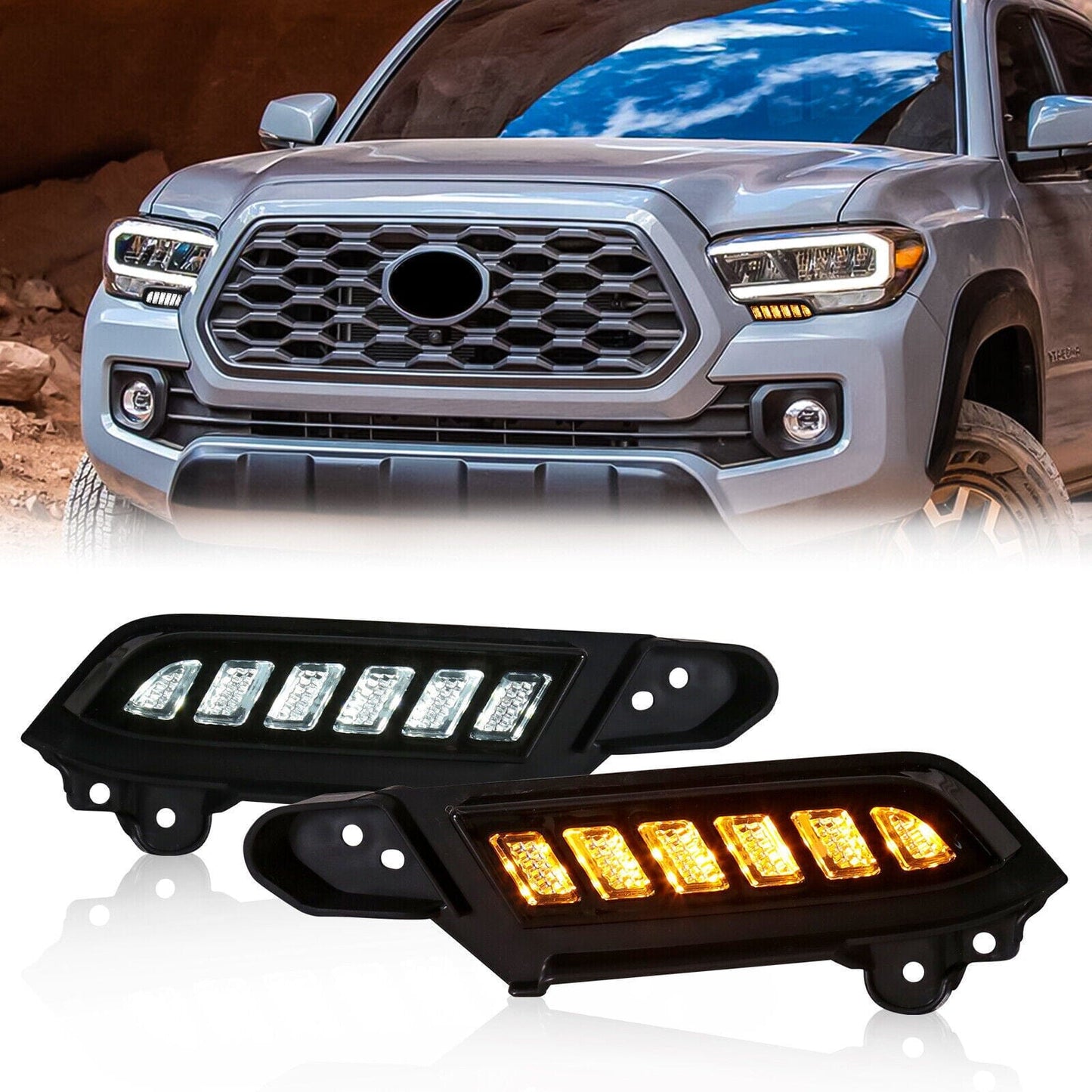 LED DAYTIME RUNNING LIGHT FOG LIGHT W/TURN SIGNAL FOR 2016-2023 TOYOTA TACOMA