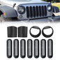 POINTER BODY ARMORS & MATTE BLACK CLIP-IN MESH GRILL INSERTS & BLACK ANGRY EYES HEAD LIGHT BEZELS COVER COMBO FOR 07-18 JEEP WRANGLER JK/JKU