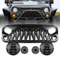 SHARK GRILLE & HONEYCOMB HEADLIGHTS & AMBER TURN SIGNALS COMBO FOR 07-18 WRANGER JK/ JKU