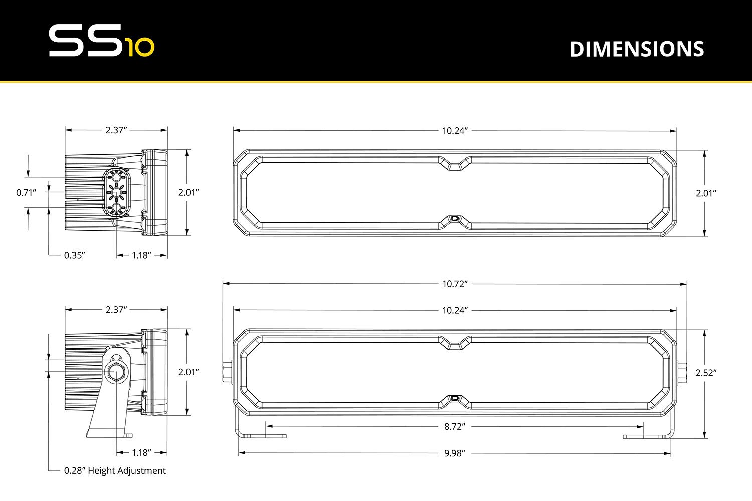 SS10 SAE/DOT Yellow LED Light Bar (one)