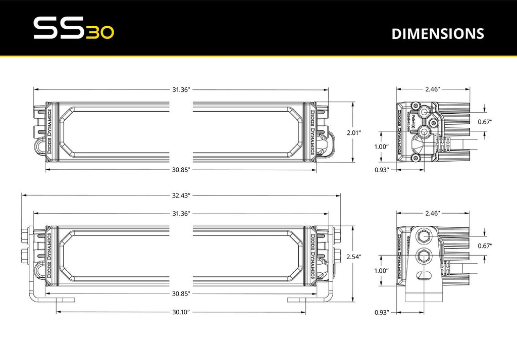 Diode Dynamics Brand Logo SS30 Yellow LED Light Bar (one)