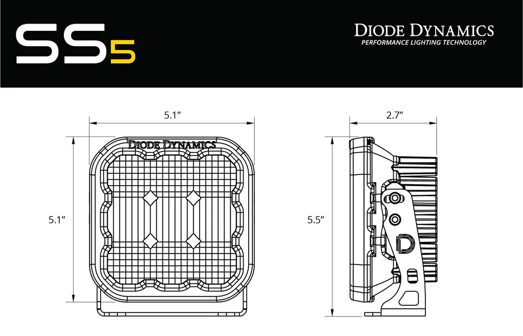Diode Dynamics SS5 SPORT UNIVERSAL CROSSLINK 5-POD LIGHTBAR YELLOW COMBO